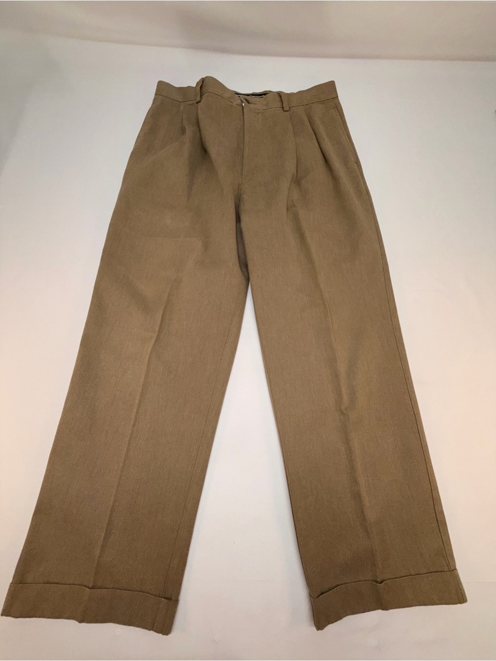J.Crew Mens 36x32 Classic Fit Pants Brown Herringbone Pleated Cuffed 100% Cotton